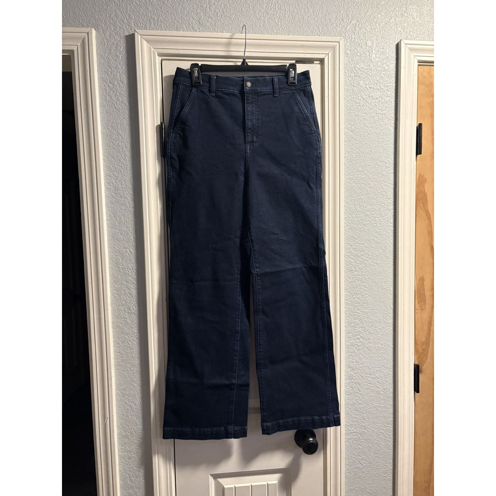 J.Crew Wide Leg Trouser Pants Size 29 Dark Indigo Blue High Rise Stretch Cotton
